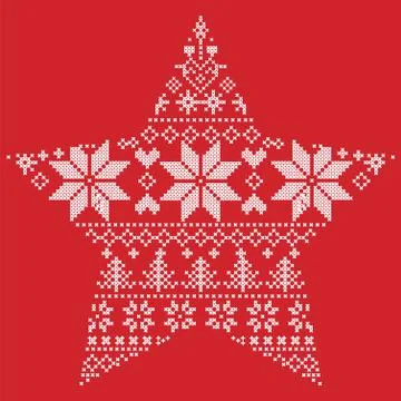 Scandinavian pattern in star shape on red background Stock Illustration