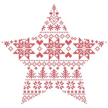 Scandinavian pattern in star shape on white background Stock Illustration