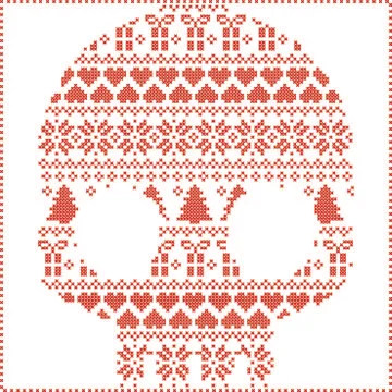 Scandinavian pattern sugar skull Stock Illustration