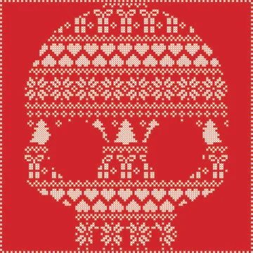 Scandinavian pattern sugar skull on red Stock Illustration
