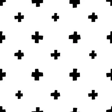 Scandinavian plus seamless pattern. Vector black and white monochrome scandi Stock Illustration