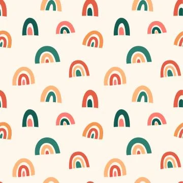 Scandinavian rainbow seamless pattern, simple doodle vector background for kids Stock Illustration