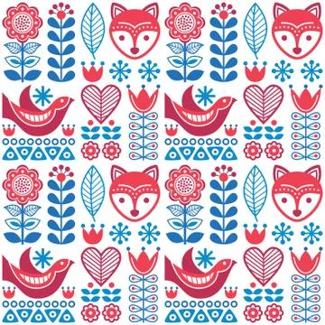 Scandinavian seamless folk art pattern - Finnish design, Nordic style Stock Illustration