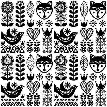 Scandinavian seamless folk art pattern - black Finnish design, Nordic style Stock Illustration