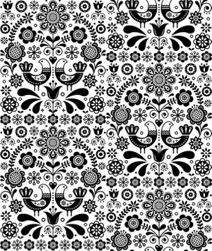 Scandinavian seamless folk art vector pattern, floral background Stock Illustration