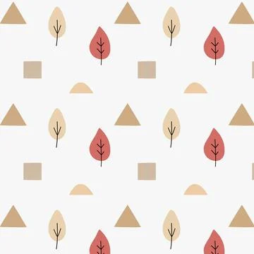 Scandinavian seamless pattern with abstract leaves and geometric shapes in .. Stock Illustration