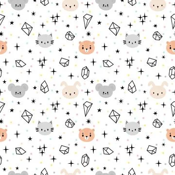 Scandinavian seamless pattern with cute animals. Tribal background. Creativ.. Stock Illustration