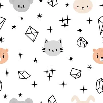 Scandinavian seamless pattern with cute animals. Creative baby texture for .. Stock Illustration
