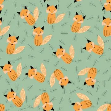 Scandinavian seamless pattern with fox. Stock Illustration