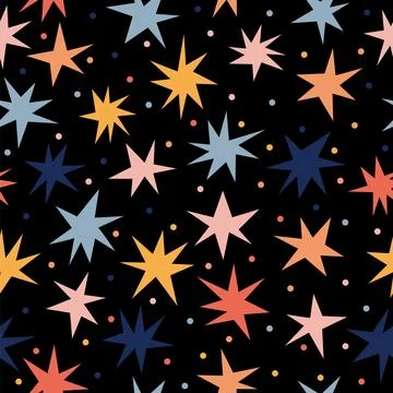 Scandinavian seamless pattern with hand drawn stars. Cute background with c.. Stock Illustration