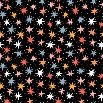 Scandinavian seamless pattern with hand drawn stars. Cute background with s.. Stock Illustration