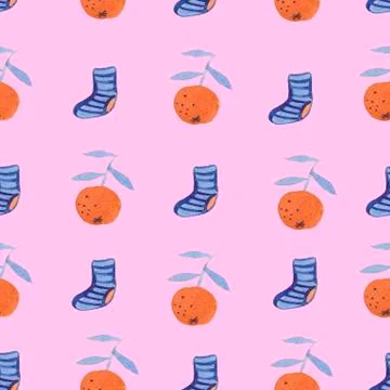 Scandinavian seamless pattern. Nordic winter style. Hygge tangerine with so?k Stock Illustration