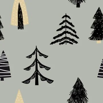 Scandinavian seamless pattern pine trees spruce. Vector abstract minimalism Stock Illustration