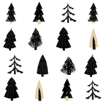 Scandinavian seamless pattern pine trees spruce. Vector abstract minimalism Stock Illustration