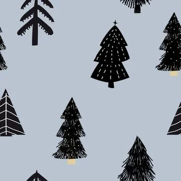 Scandinavian seamless pattern pine trees spruce. Vector abstract minimalism Stock Illustration