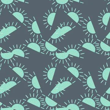 Scandinavian seamless pattern with random abstract blue childish sun elements Stock Illustration