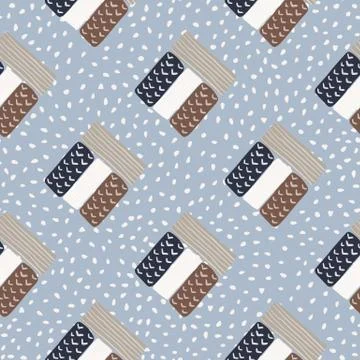 Scandinavian seamless pattern with rectangle ornament. Blue background with d Stock Illustration