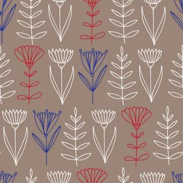 Scandinavian seamless pattern with simple flowers. Beige floral background. W Stock Illustration
