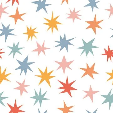 Scandinavian seamless pattern with stars. Cute background with colored shoo.. Stock Illustration