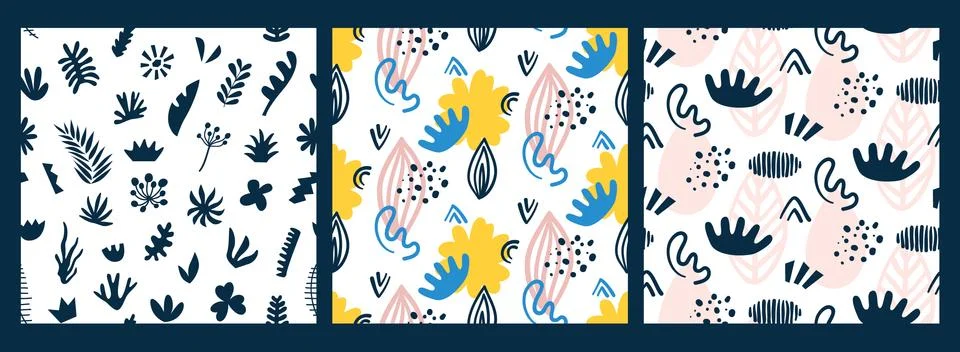 Scandinavian seamless patterns set. Abstract vector illustration Stock Illustration