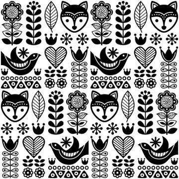Scandinavian seamless vector folk pattern with flowers Stockillustratie