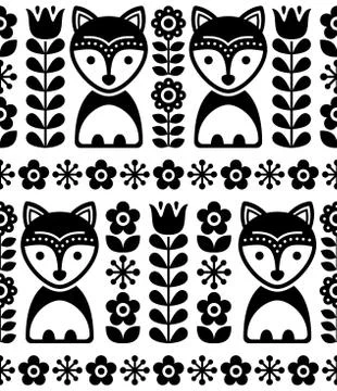 Scandinavian seamless vector pattern in black and white Stock Illustration