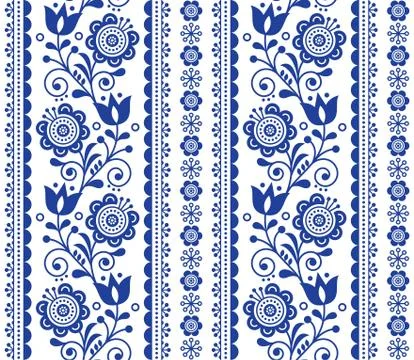 Scandinavian seamless vector pattern with flowers, Nordic folk art Stock Illustration
