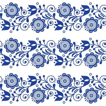 Scandinavian seamless vector pattern with flowers, Nordic folk art Illustrazione stock