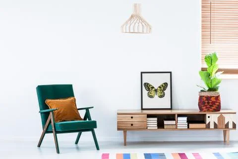Scandinavian sideboard in white interior Stock Photos