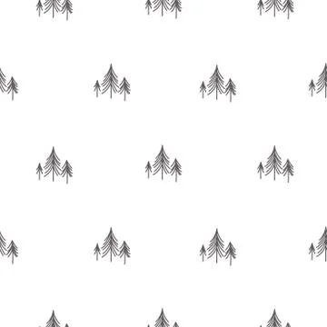 Scandinavian simple forest tree on white vector seamless pattern. Stock Illustration