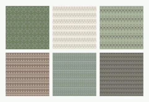 Scandinavian soft olive seamless pattern set neutral geometric eco collection Stock Illustration