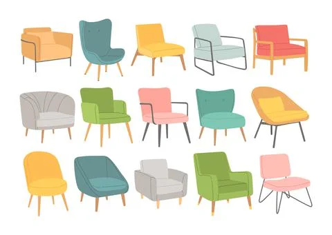 Scandinavian style chairs set flat design vector Stock Illustration