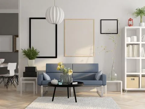 Scandinavian style interior design 3D rendering Stock Illustration