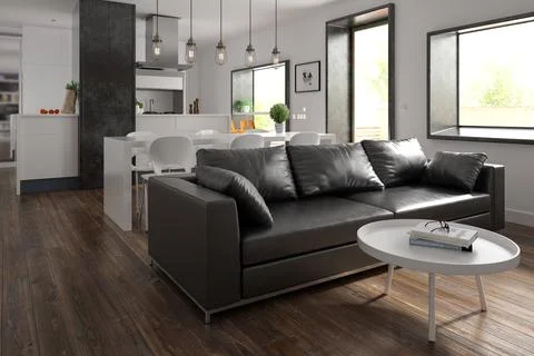 Scandinavian style interior design 3D rendering Stock Illustration