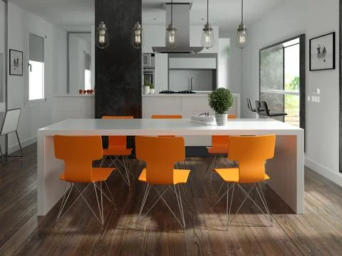 Scandinavian style interior design 3D rendering Stock Illustration