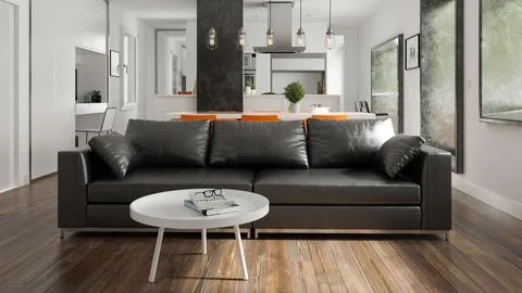 Scandinavian style interior design 3D rendering Stock Illustration