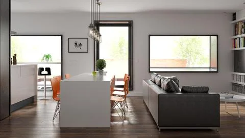 Scandinavian style interior design 3D rendering Stock Illustration