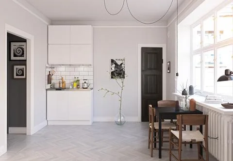 Scandinavian style kitchen design. Stock Illustration