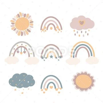 Scandinavian Style Pastel Colored Minimalistic Rainbow Set PSD-Vorlage