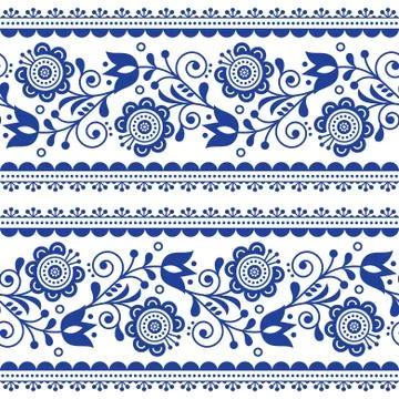 Scandinavian style seamless vector pattern with flowers, Nordic folk art イラスト素材