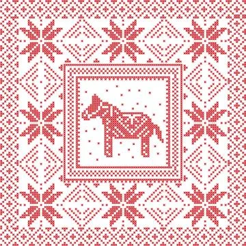 Scandinavian tile pattern with horse Stock Illustration