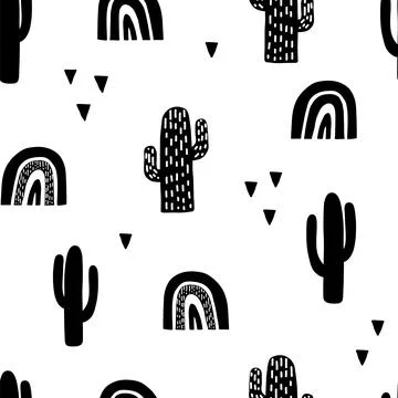 Scandinavian triangle seamless pattern. Vector black and white geometric scandi Stock Illustration