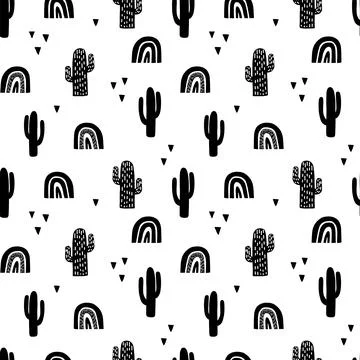 Scandinavian triangle seamless pattern. Vector black and white geometric scandi Stock Illustration