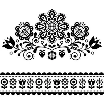 Scandinavian vector folk art pattern with flowers Stock Illustration
