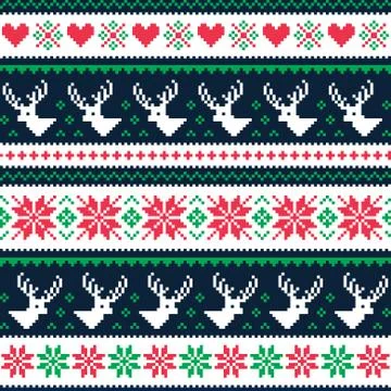 Scandinavian winter seamless pattern with deer and hearts Stock Illustration