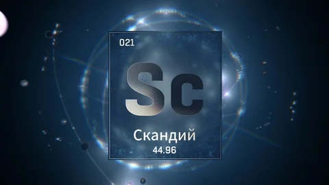 Scandium as Element 21 of the Periodic Table 3D animation on blue background Video stock 126002761