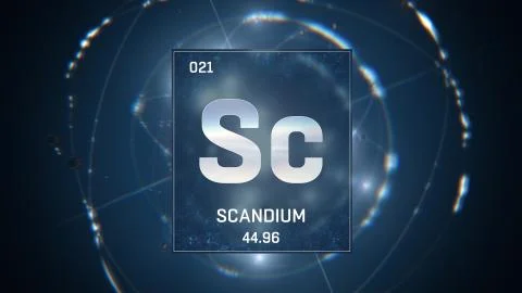 Scandium as Element 21 of the Periodic Table 3D illustration on blue background Stock Illustration