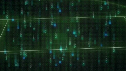 Scanlines starting white lines, wireframe plane forming as binary rain cascades, Stock Footage 328229742