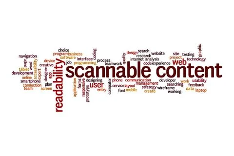 Scannable content word cloud concept Illustrazione stock