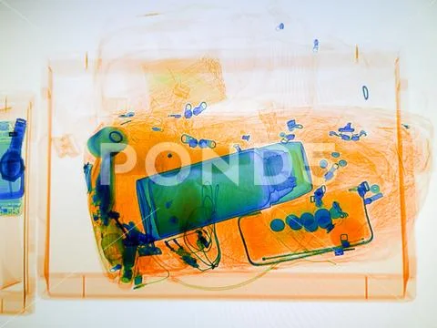 Scanned baggage on the x-ray scanner screen Stock Photos